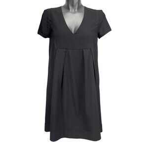 CLAUDIE PIERLOT “Romy” V-Neck Pleated Empire Waist Black Shift Dress FR 38‎ US 6